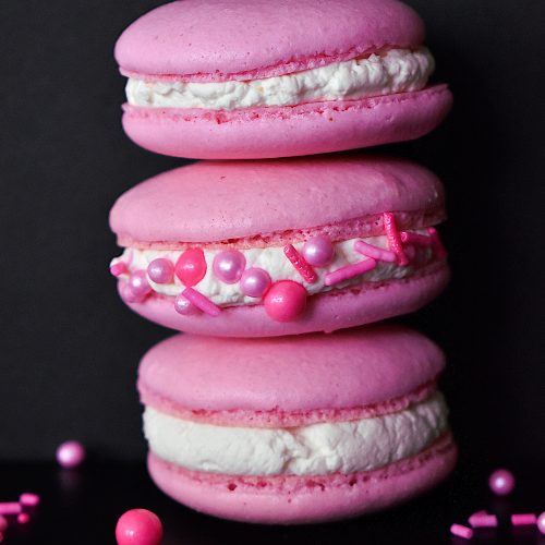 Plate of pink macarons inspired by a Lost Ark in-game item